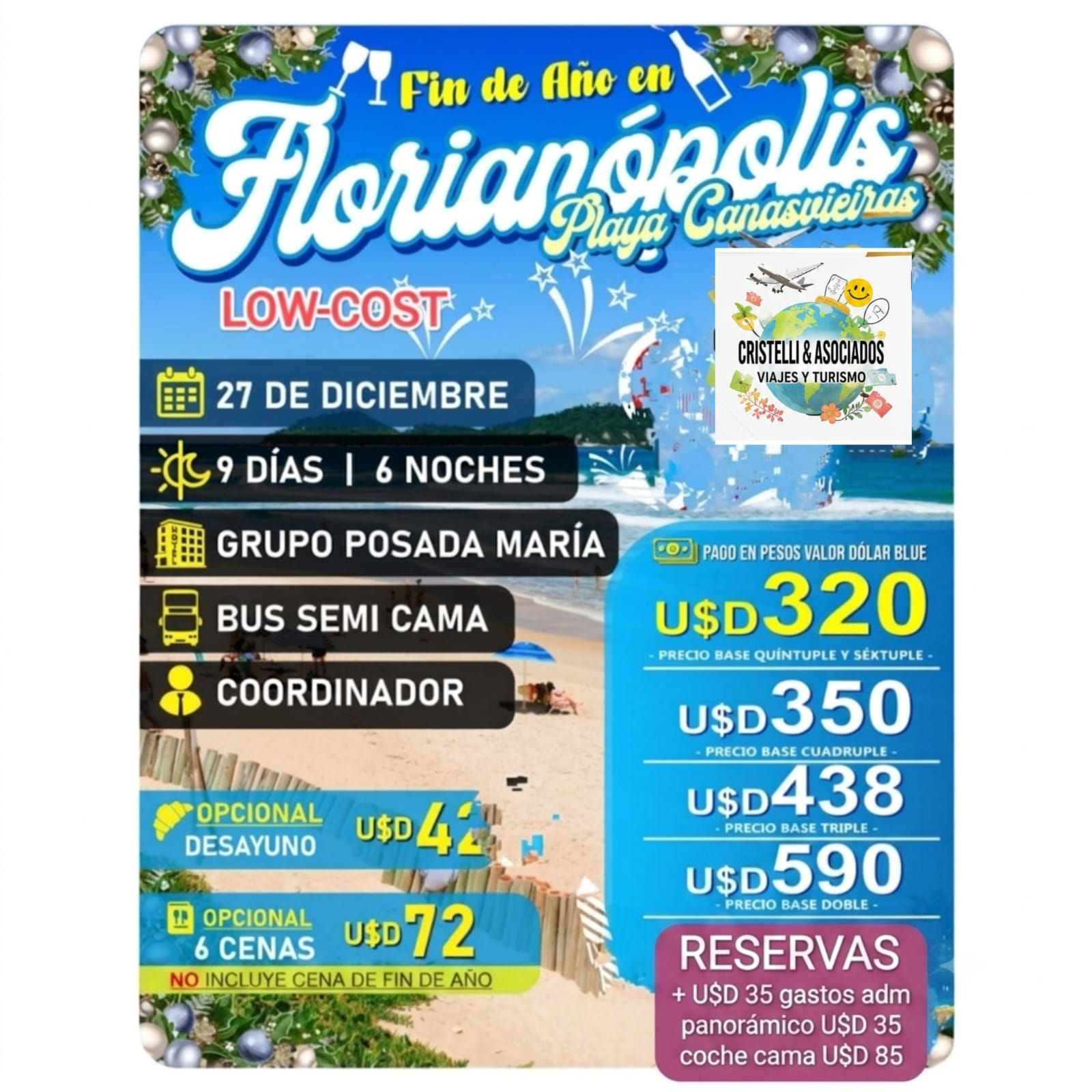 Cartel promocional de un viaje en catamarán de bajo coste a Aymogasta, Catamarca, con itinerario y detalles de reserva.
