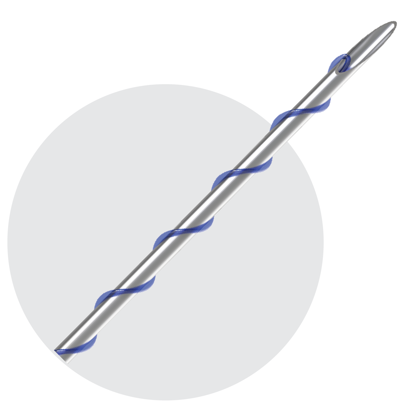 A PDO Thread with blue thread wrapped around it.
