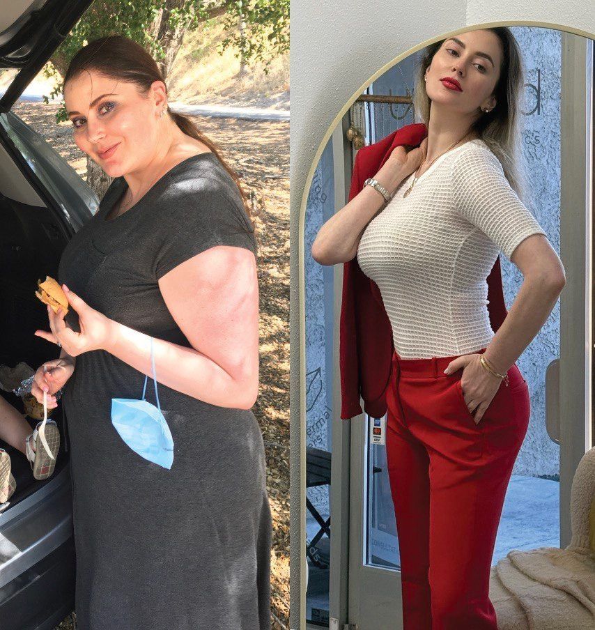 Before and after of Hula Castellon, FNP, MSN, and owner of Uplifted Aesthetics -medical weight loss in Redondo Beach, CA