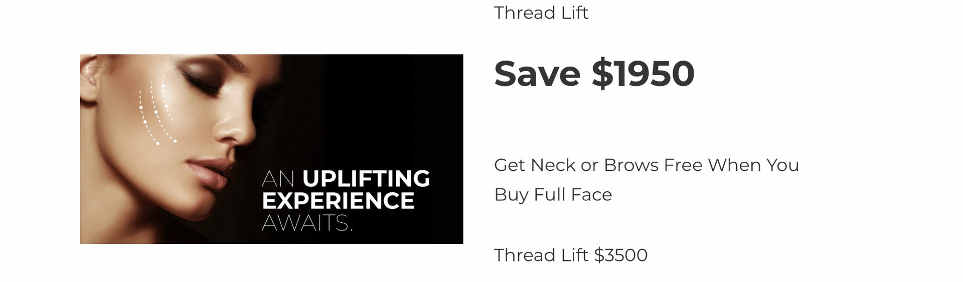 Ad for a thread lift, showing a woman's face and text: