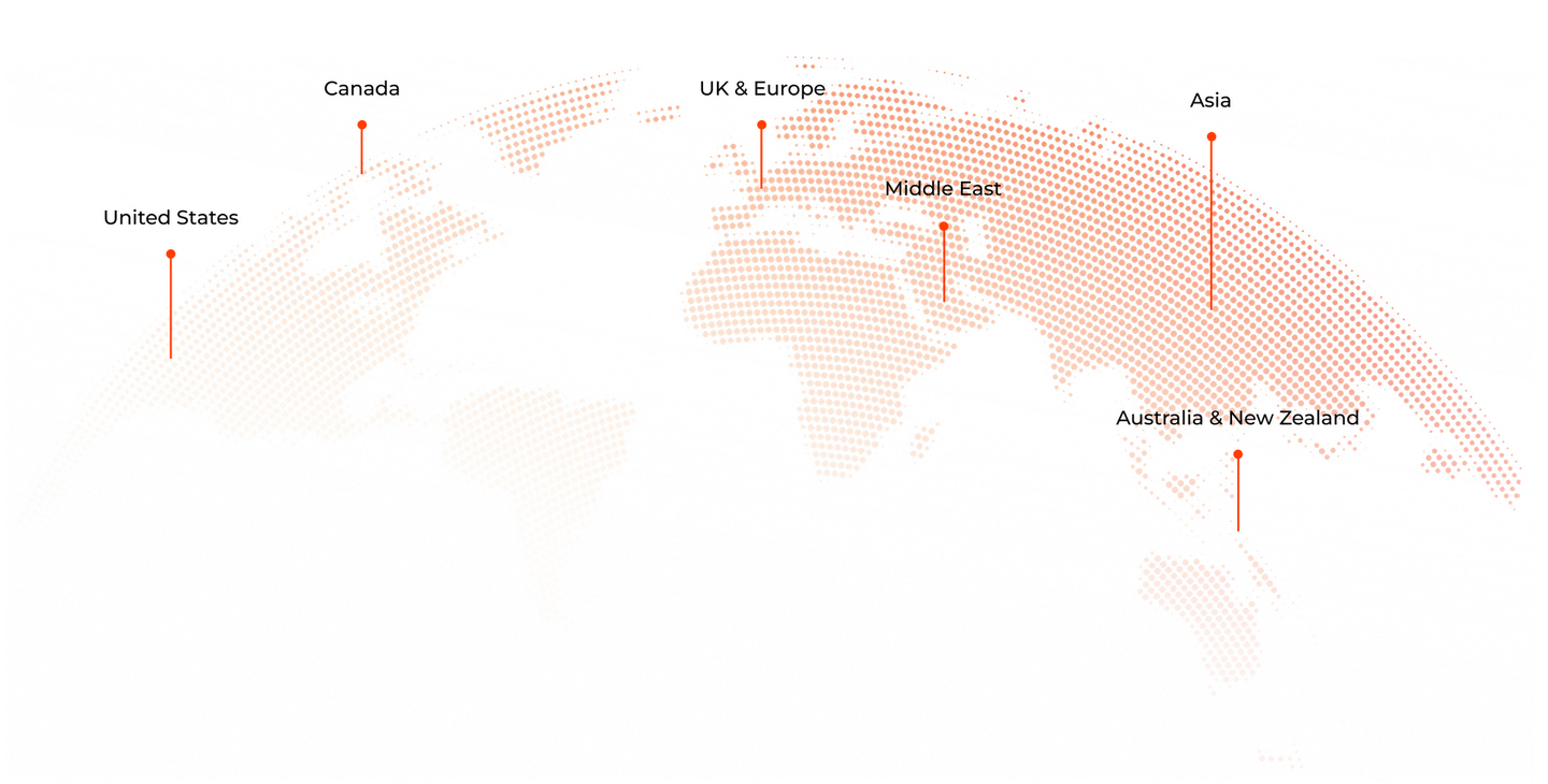 A world map shaded in orange highlights regions like Canada, the Arctic, and parts of Asia and Russia with labels.