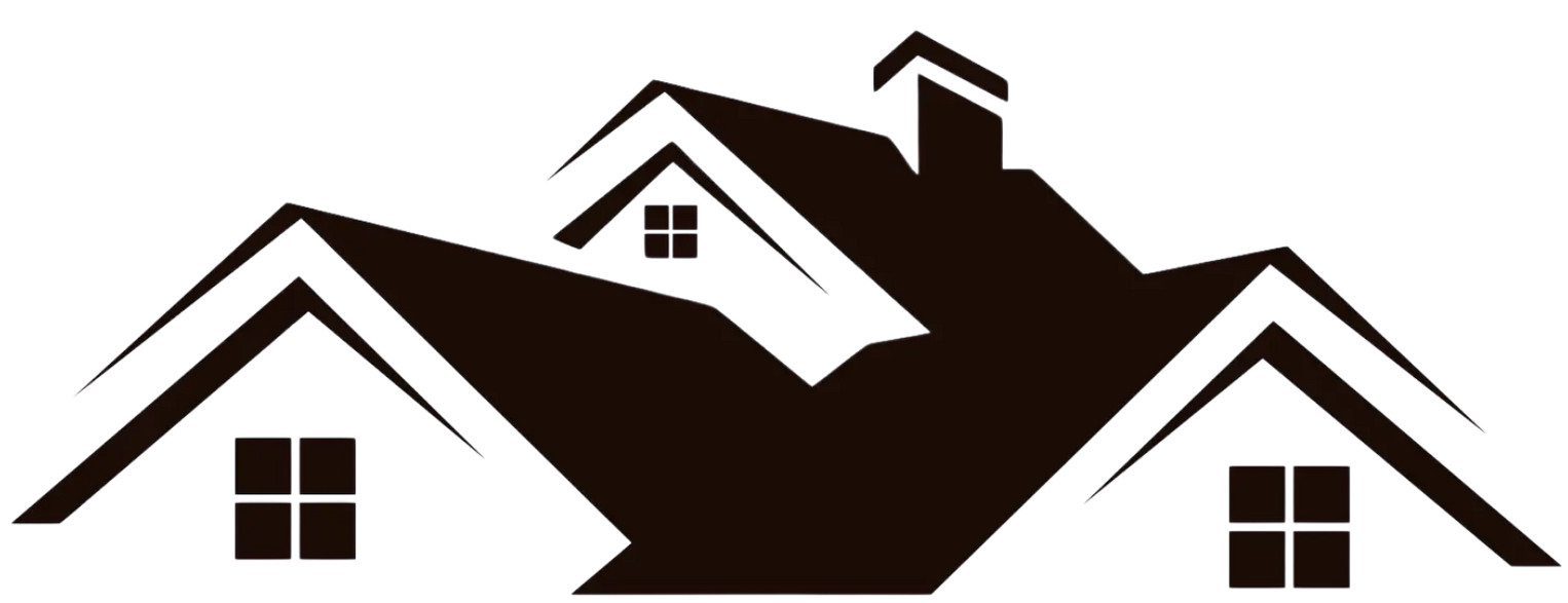 Black and white RRPT roofing logo with stylized house roofs and text “ROOFS REHABS PAVERS TURF”