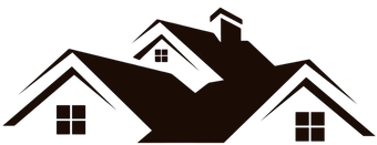 Black and white RRPT roofing logo with stylized house roofs and text “ROOFS REHABS PAVERS TURF”