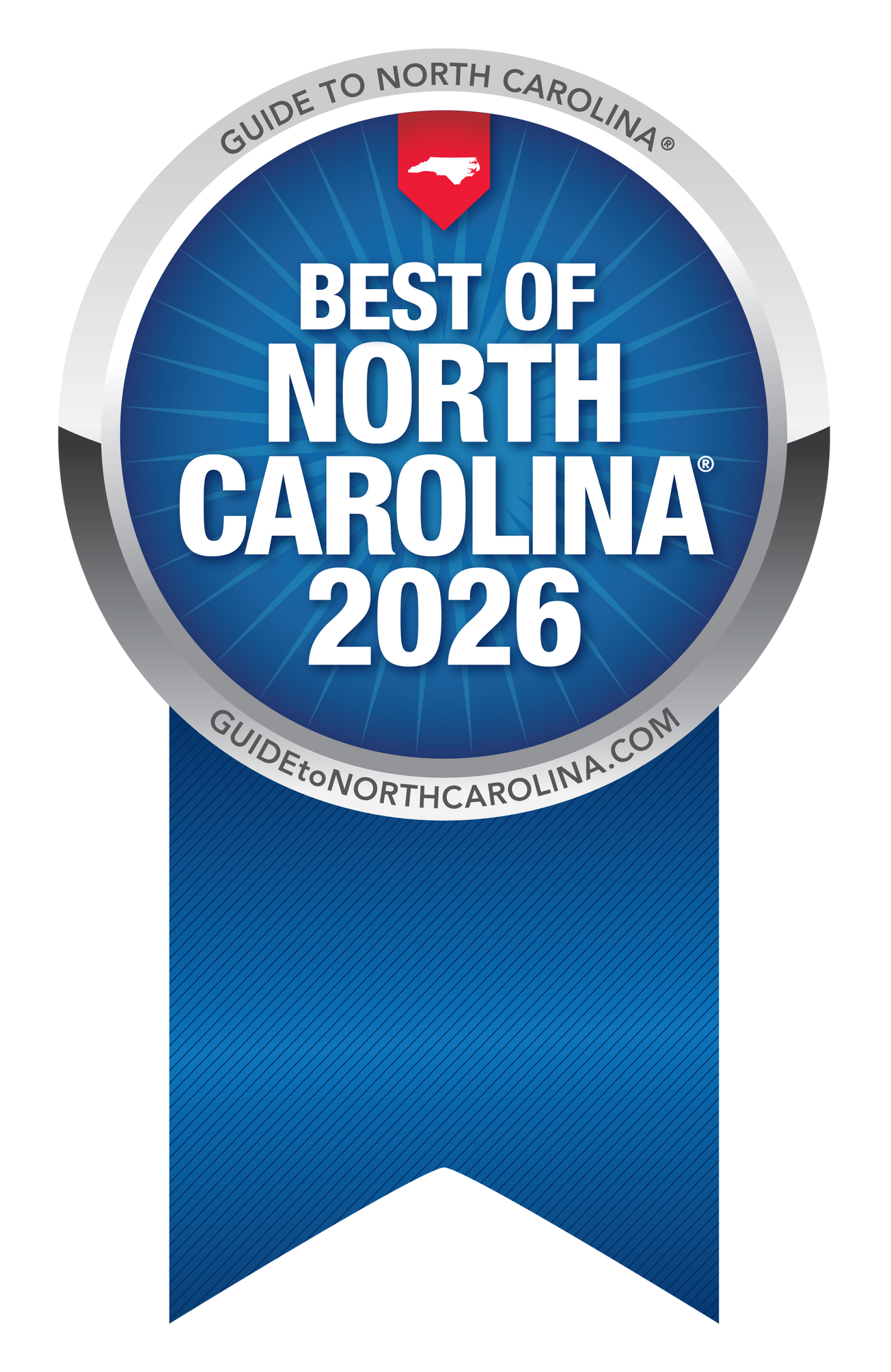 Blue ribbon badge reading “Best of North Carolina 2026