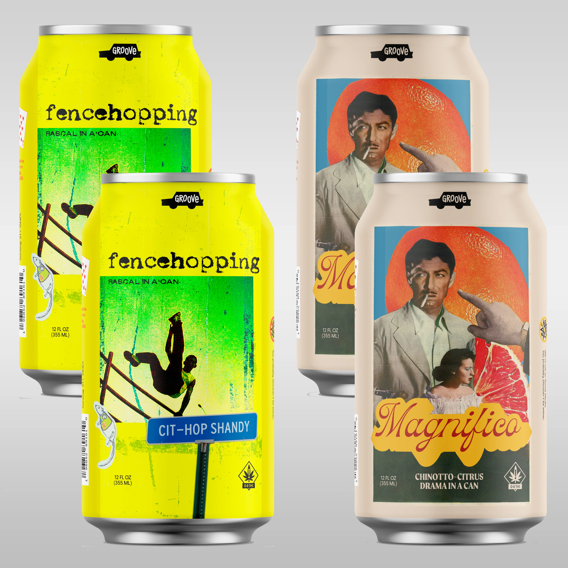 2 Cans of fence hopping THC beverages and 2 cans of Magnifico THC beverages