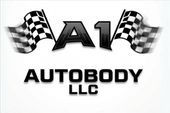 A1 Autobody LLC logo with checkered racing flags on both sides