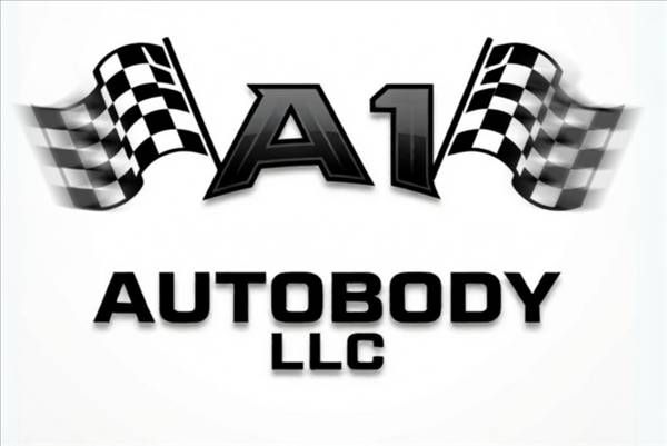 A1 Autobody LLC logo with checkered racing flags on both sides