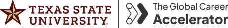 Texas State University and The Global Career Accelerator logos