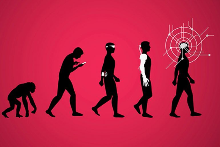 Uma silhueta da evolução de um homem de macaco para humano