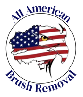 Logo for All American Brush Removal with a U.S. flag-filled Australia map