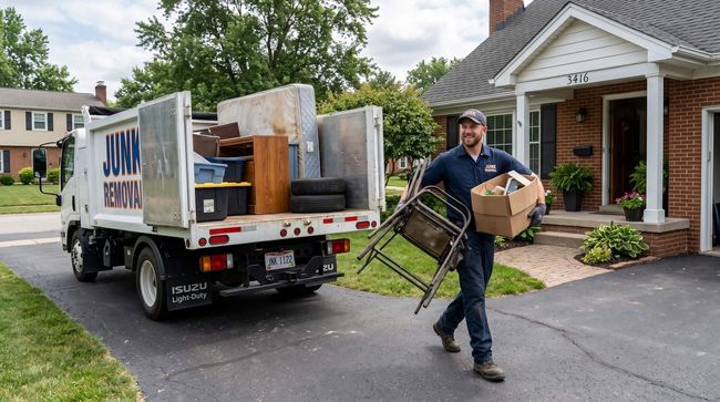 Man carrying junk to the junk removal truck