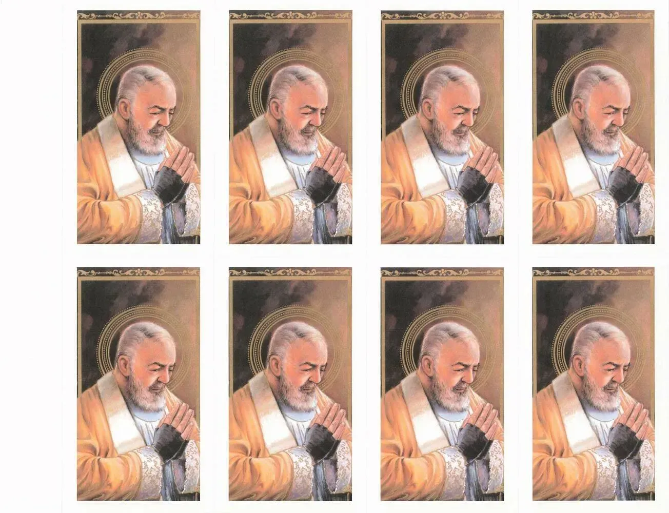Eight identical portraits of an elderly bearded man in warm tones, arranged in a 2-by-4 grid.