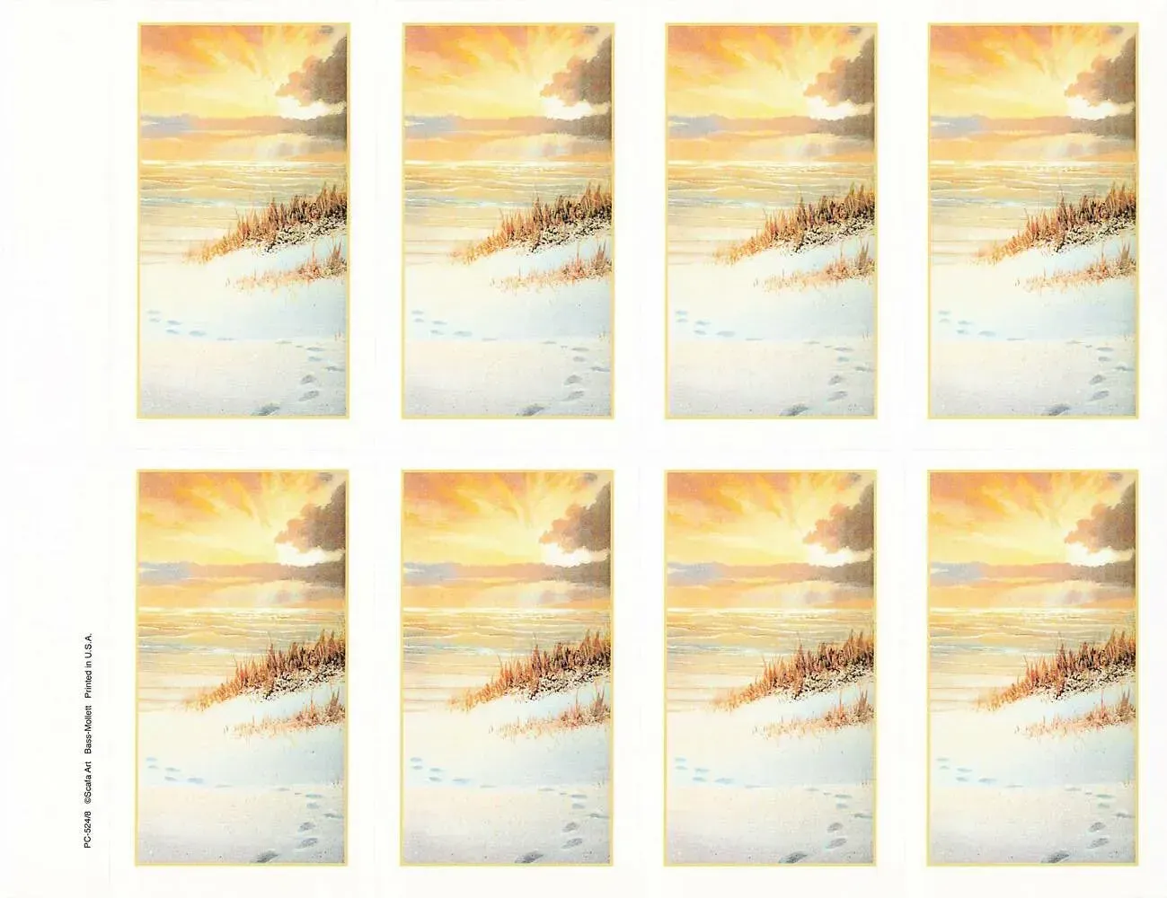 Eight identical sunset-themed art prints arranged in two rows on a white background