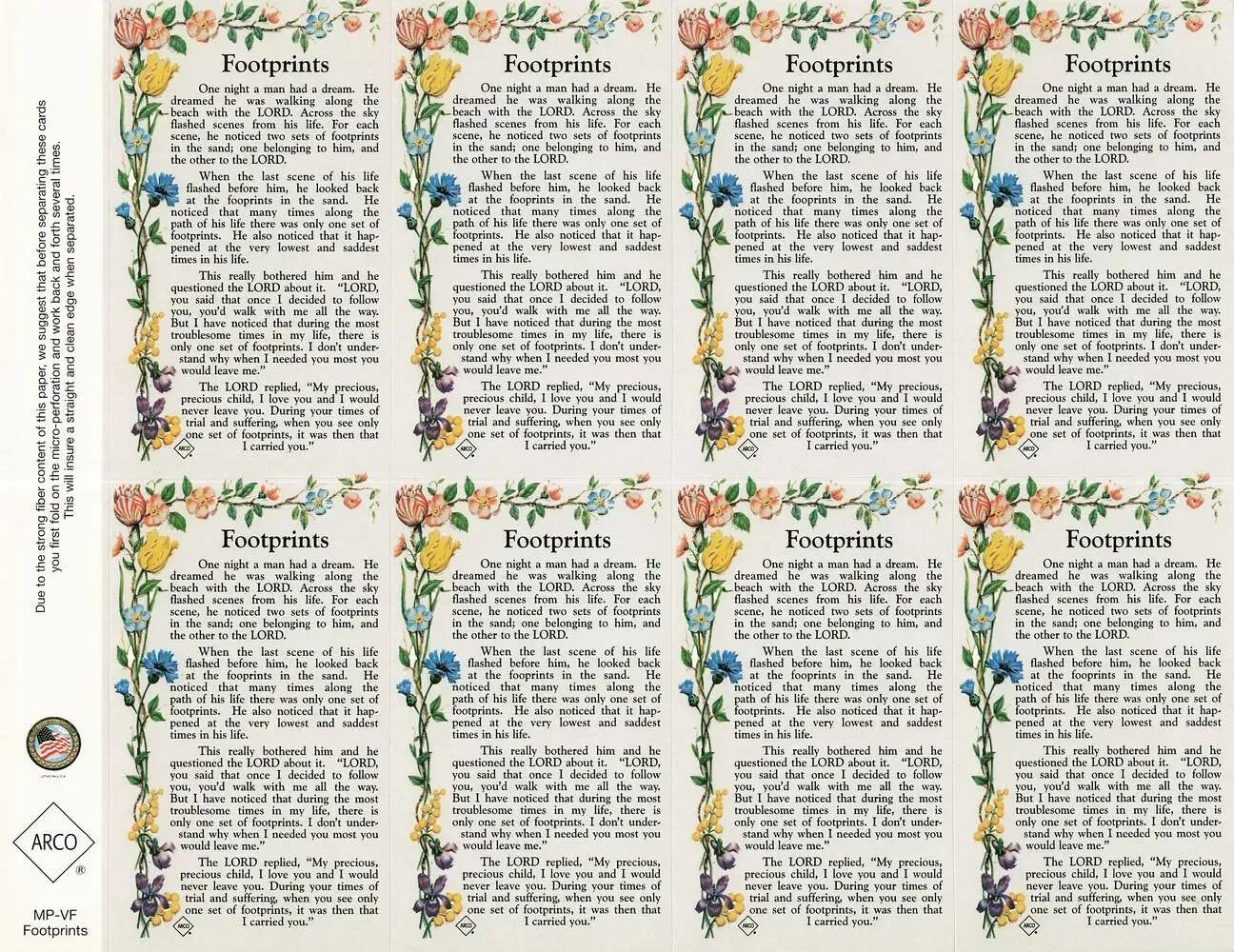Ornate handwritten manuscript page with eight floral-bordered text panels arranged in two columns.