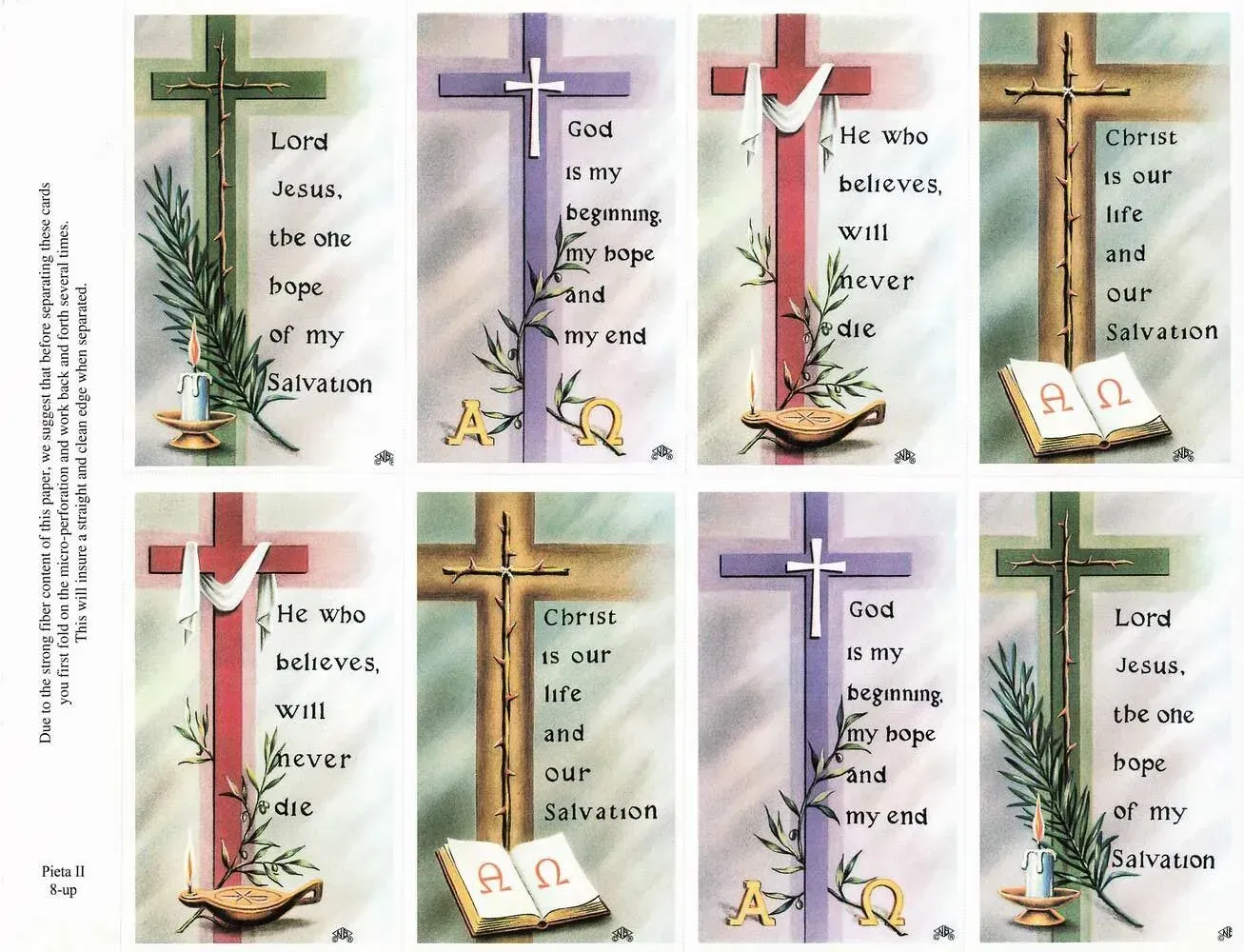 Bible verse collage with four crosses in green, purple, red, and gold on floral backgrounds