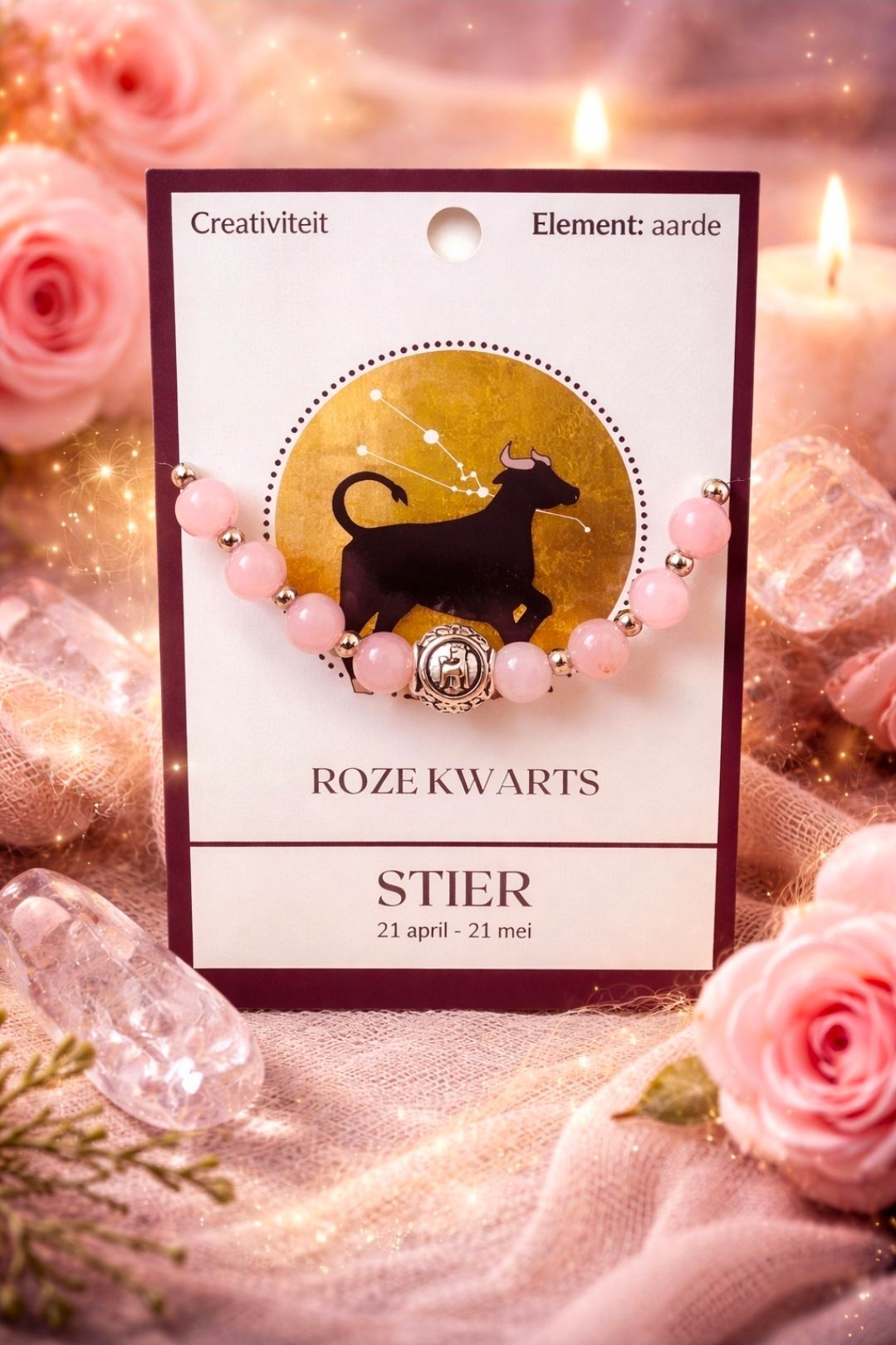 Zwarte kat op een roségouden tarotkaart met de woorden 