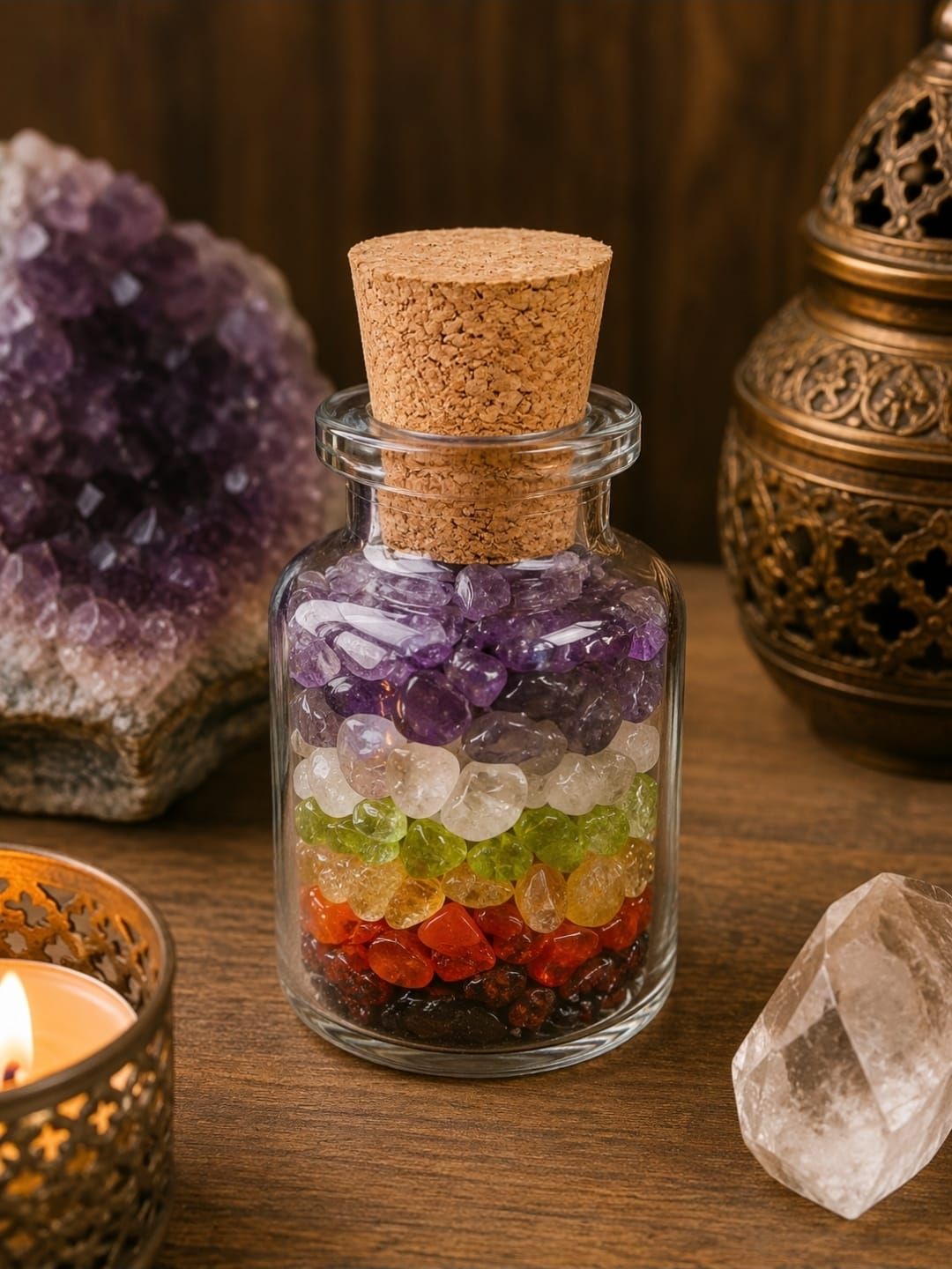 7 Chakra Edelsteentjes in Flesje – Balans & Positieve Energie
