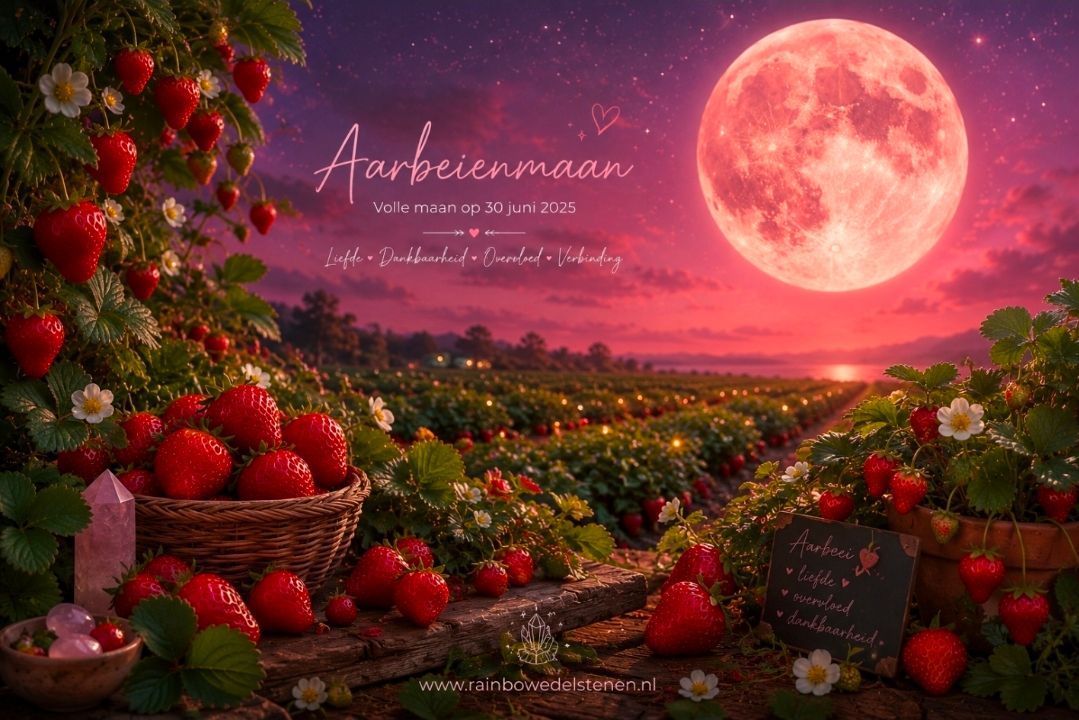 Aardbeienmaan 2026 volle maan rainbow edelstenen