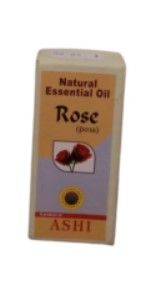 Doosje ASHI Natural Essential Oil Rose met een rozenillustratie op de voorkant