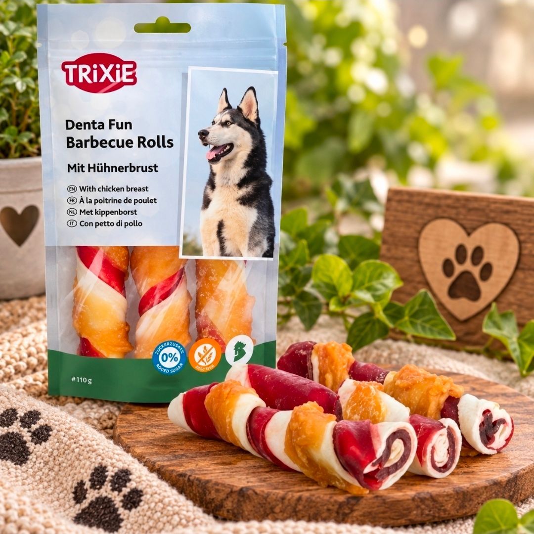Barbecue Chicken Chewing Rolls, Trixie Denta Fun - 12 cm