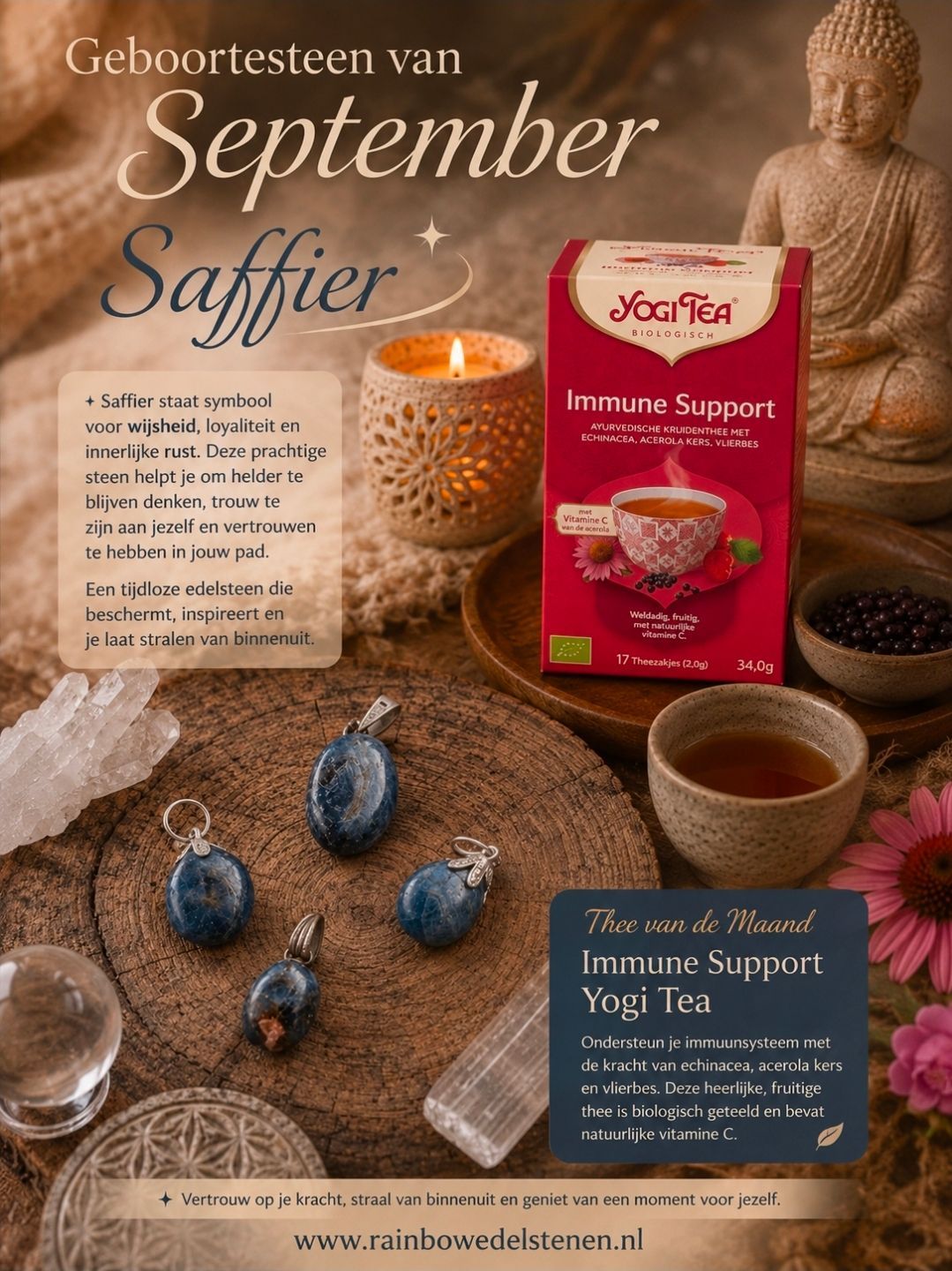 geboortesteen september is saffier en thee van de maand bij rainbow edelstenen