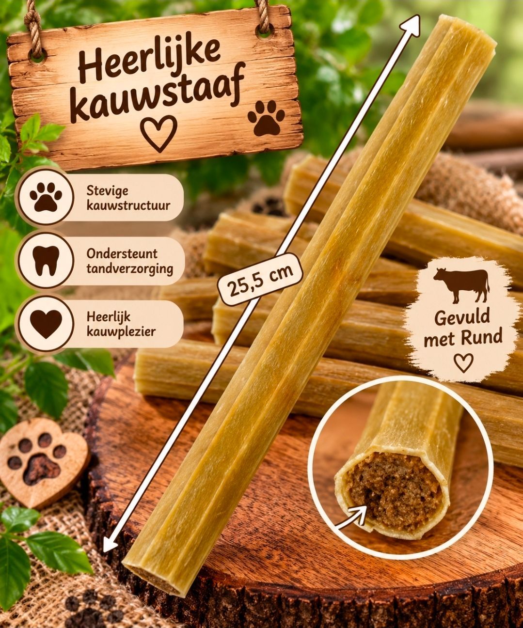Geperste Staaf Met Rund Petsnack - 25,5 cm, 10 st