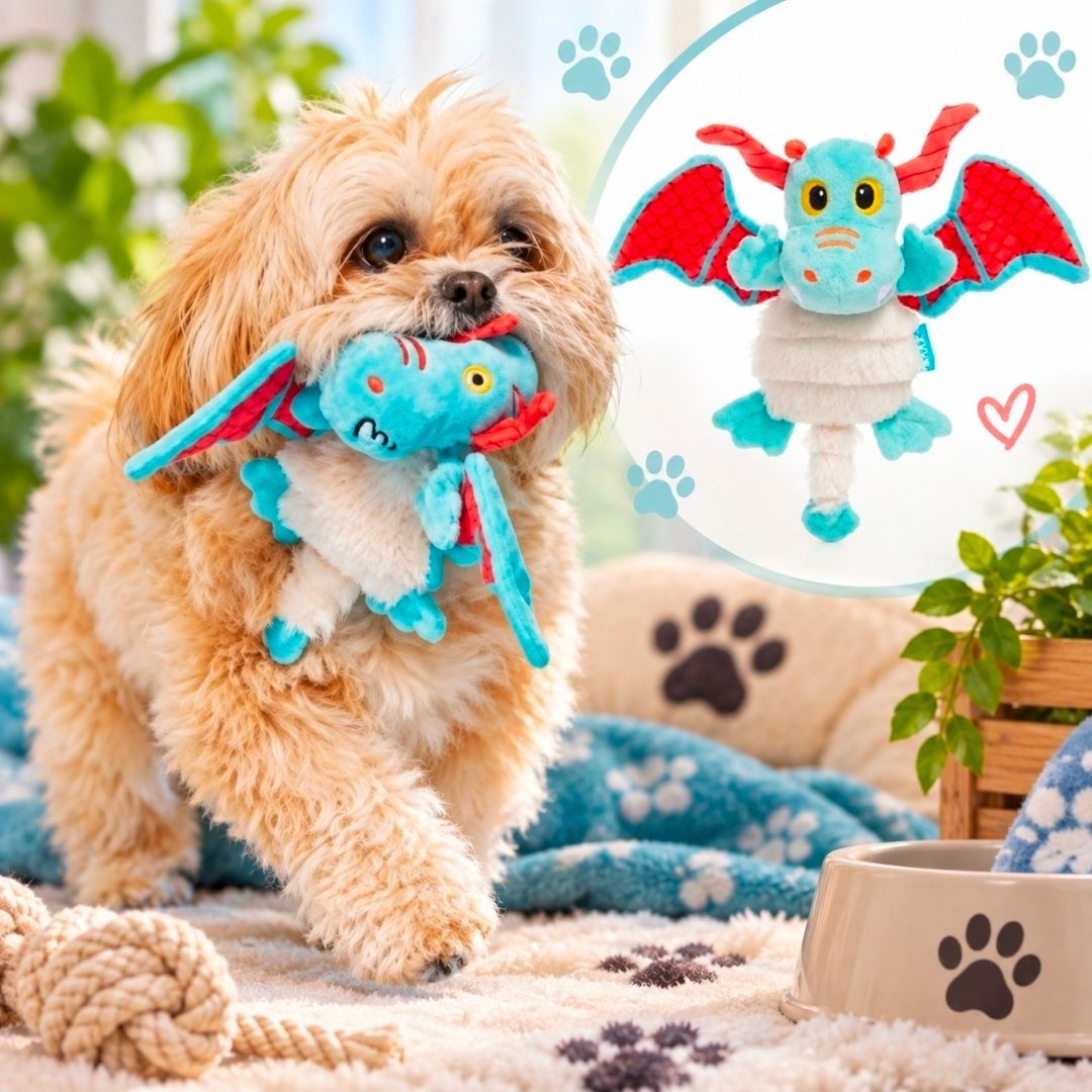 Grimbold The Dragon Plush Dog Toy Blue, Bark - 26.5 cm