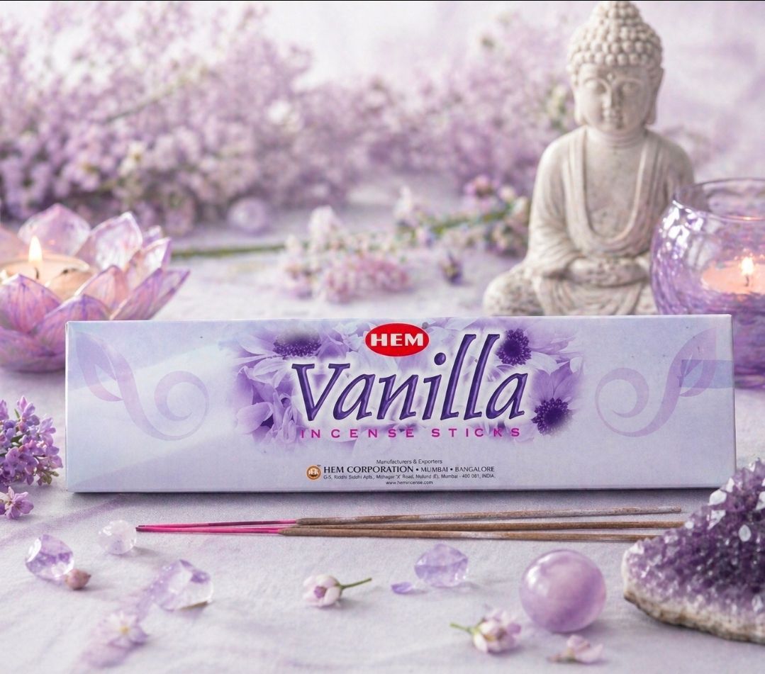 Een cosmeticadoos met lavendelkleurige opdruk en het label