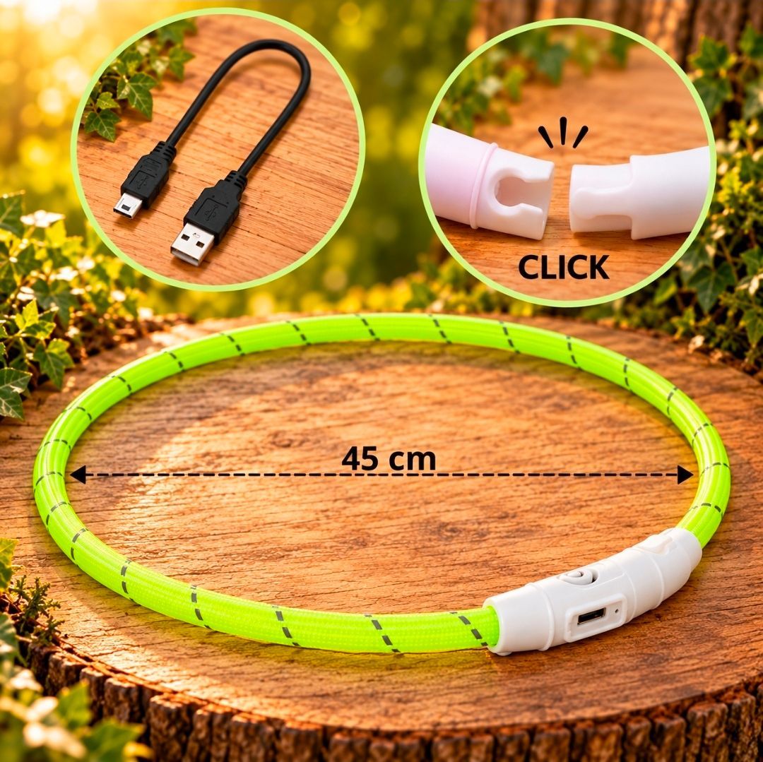 Flash Light-Up Dog Collar USB TPU/Nylon Green, Trixie - 45 cm