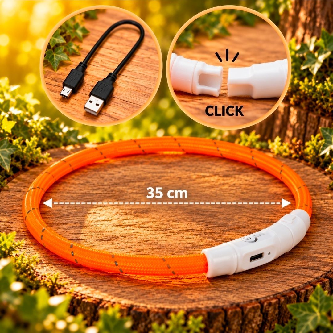 Trixie Flash LED Dog Collar, USB-Rechargeable, TPU/Nylon, Orange - 35 cm