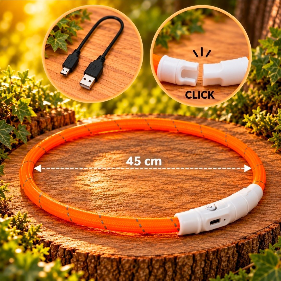 Flash Light-Up Dog Collar USB TPU/Nylon Orange, Trixie - 45 cm