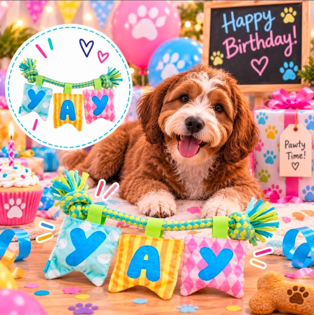 Happy Yay Banner Birthday Plush Toy, BARK - 36 cm