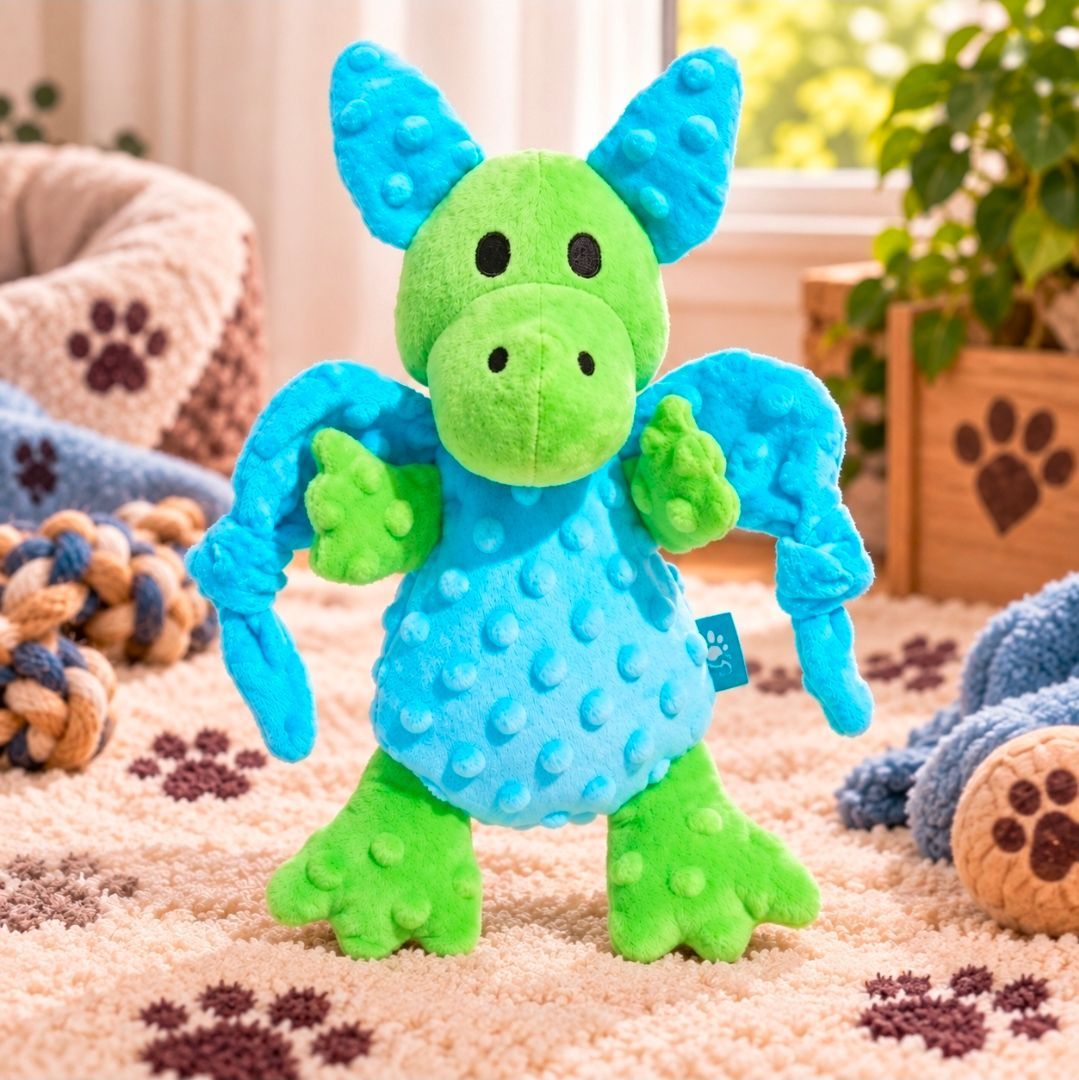 Humbert The Dragon Plush Dog Toy Blue/Green, BARK - 29 cm