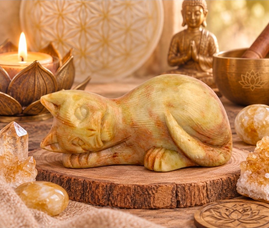 Grunting Cat Soapstone - 7 cm