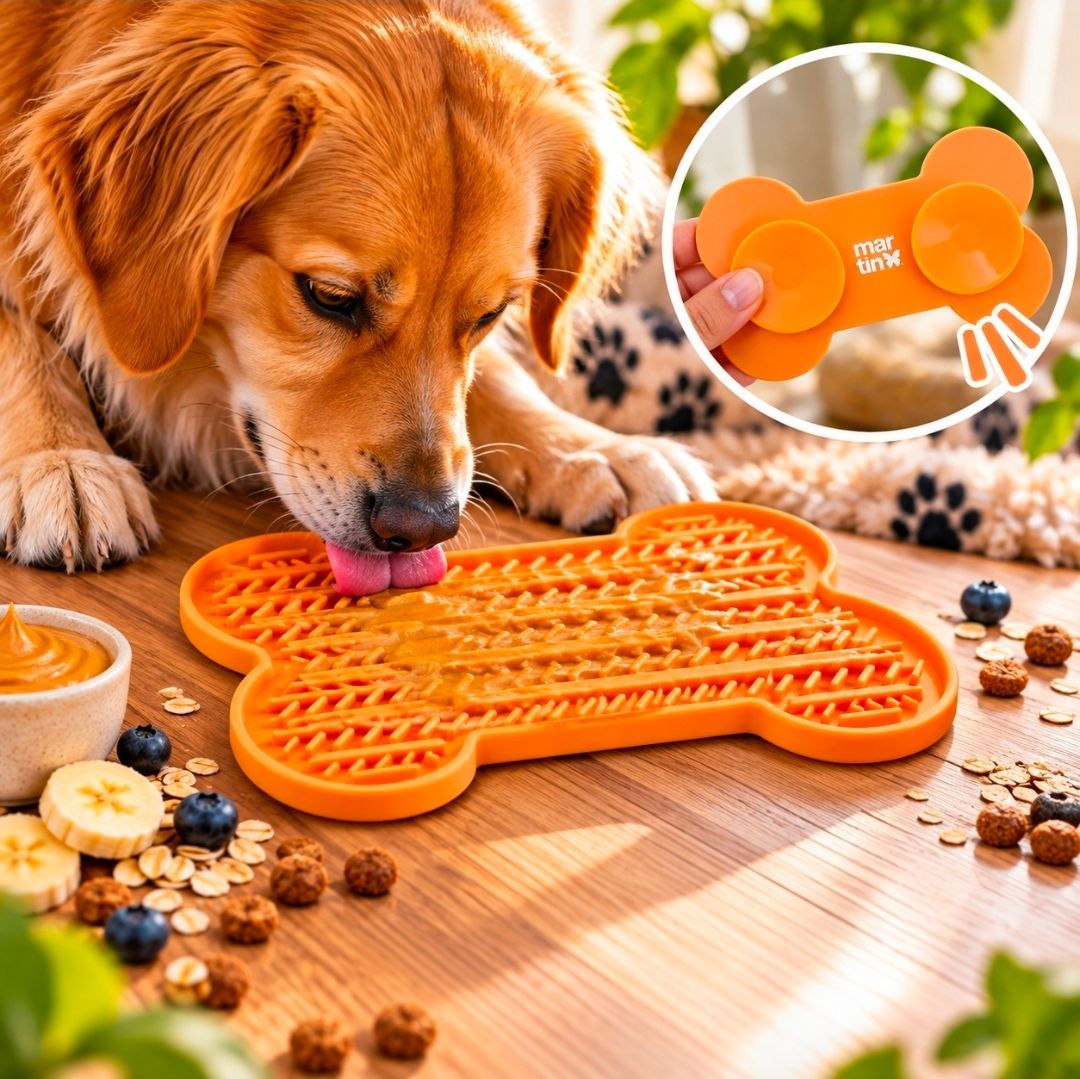 Martin Bone Lick Mat with Suction Cups, Yellow Silicone - 22 cm