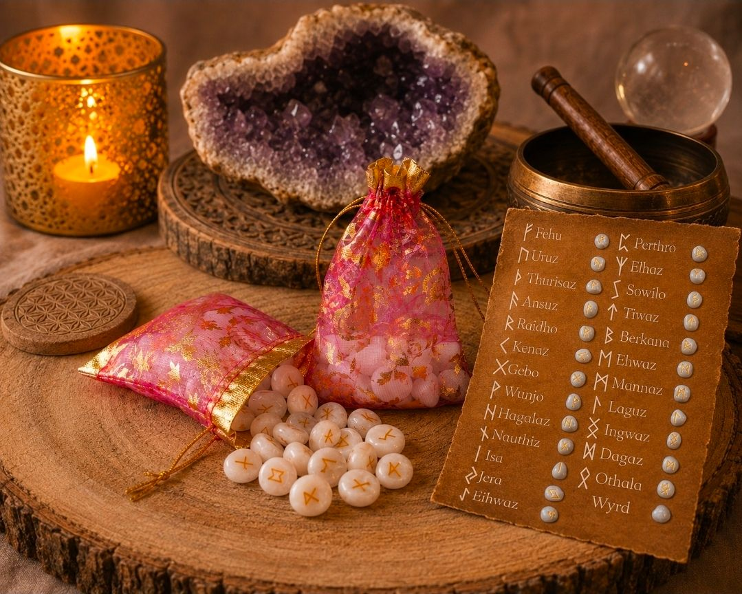 Runestone set White Agate