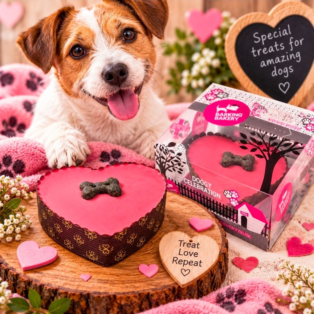 The Barkin Bakery Yoghurt Topped Pawty Cake - Roze Hart, incl. Kaarsje