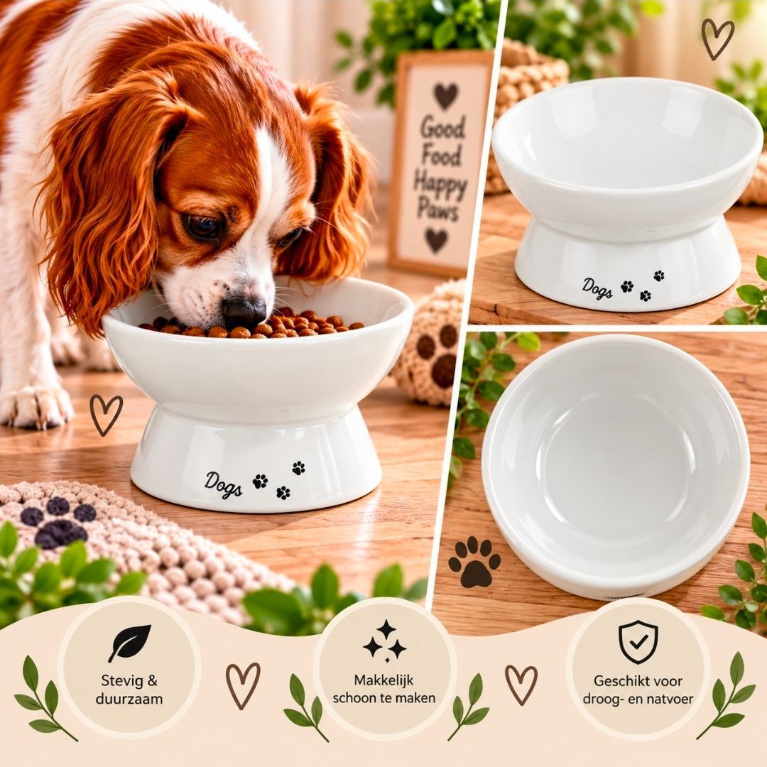 Trixie Verhoogde Voer/ Drinkbak Dogs Keramiek Wit - 17 cm