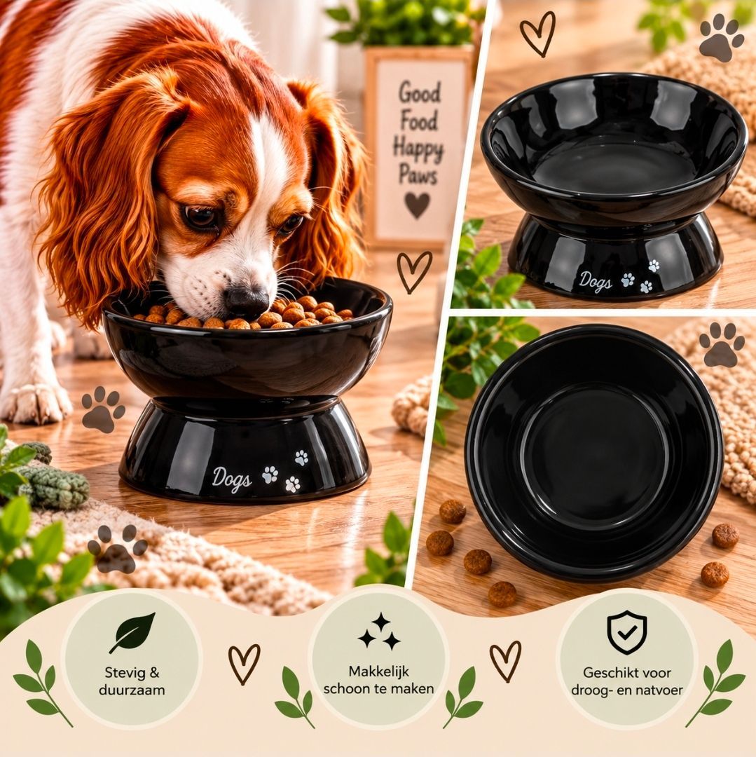 Trixie Verhoogde Voer/ Drinkbak Dogs Keramiek Zwart - 17 cm