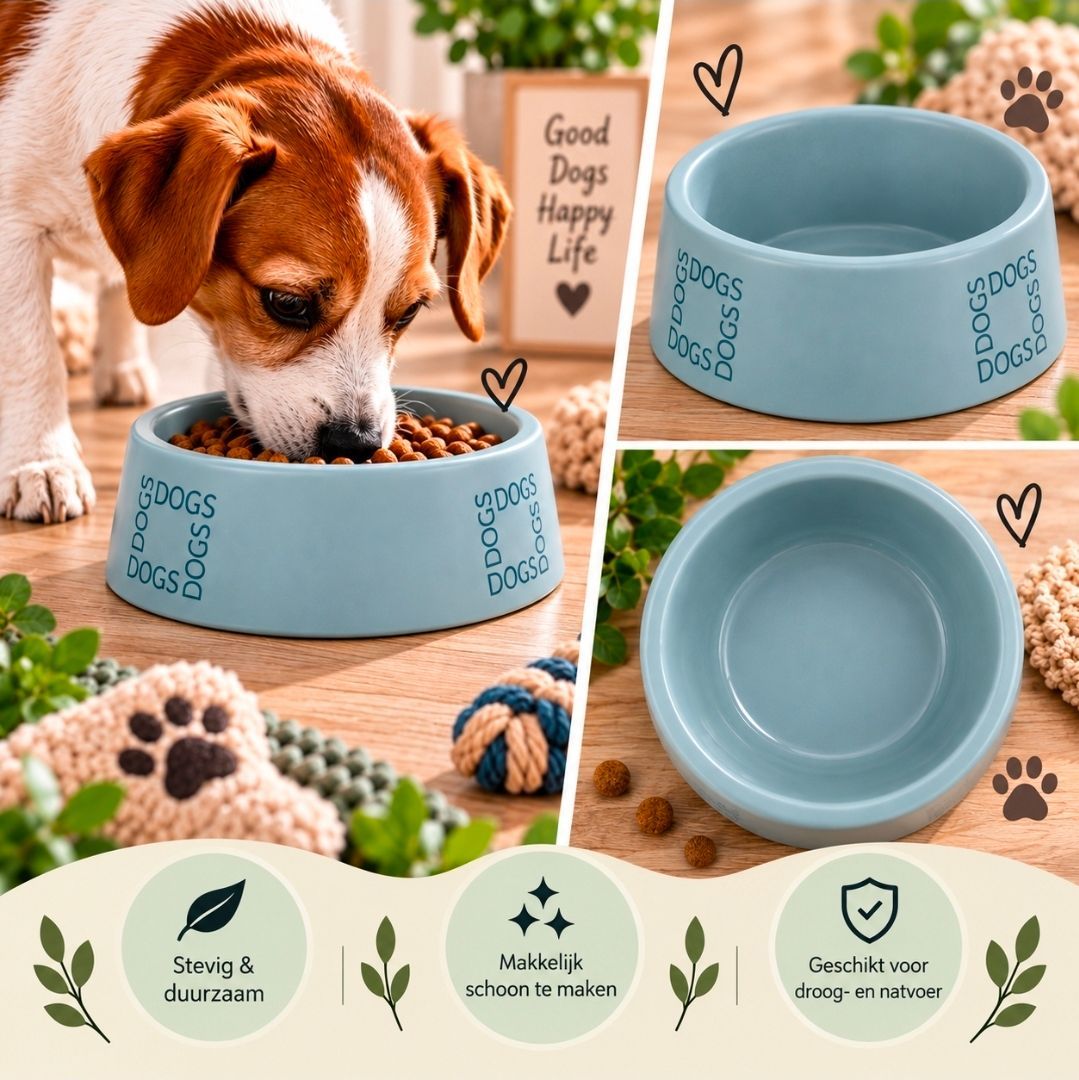 Trixie Voer/ Drinkbak Hond Dogs Keramiek Grijs/ Blauw - 16 cm
