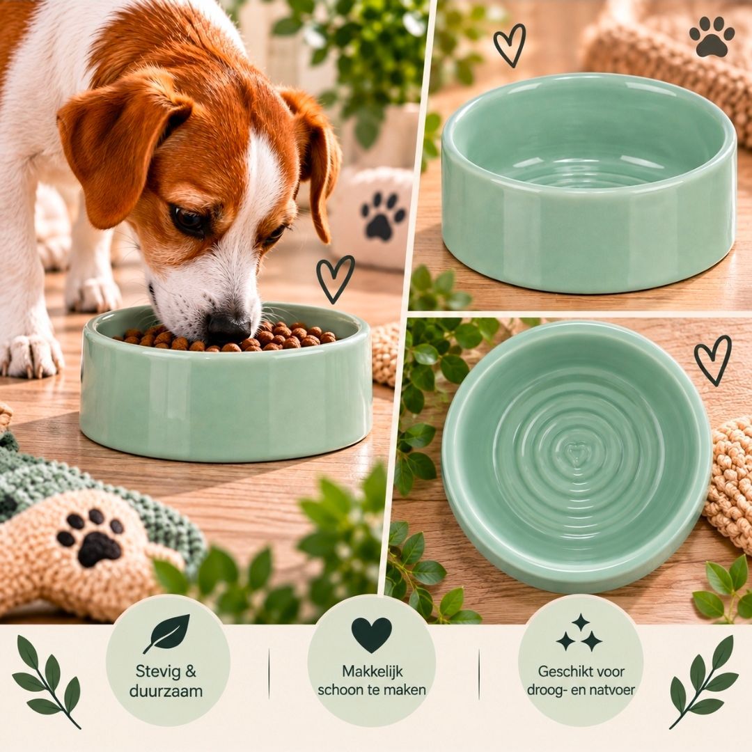 Trixie Voer/ Drinkbak Hond Viviana Keramiek Salie - 12 cm
