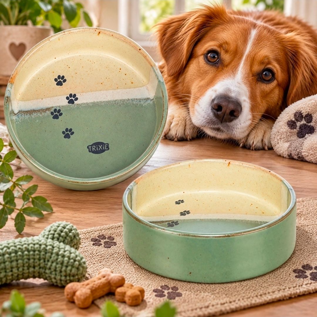 Trixie Voer/ Drinkbak Met Pootprint Keramiek Groen/ Beige - 12 cm