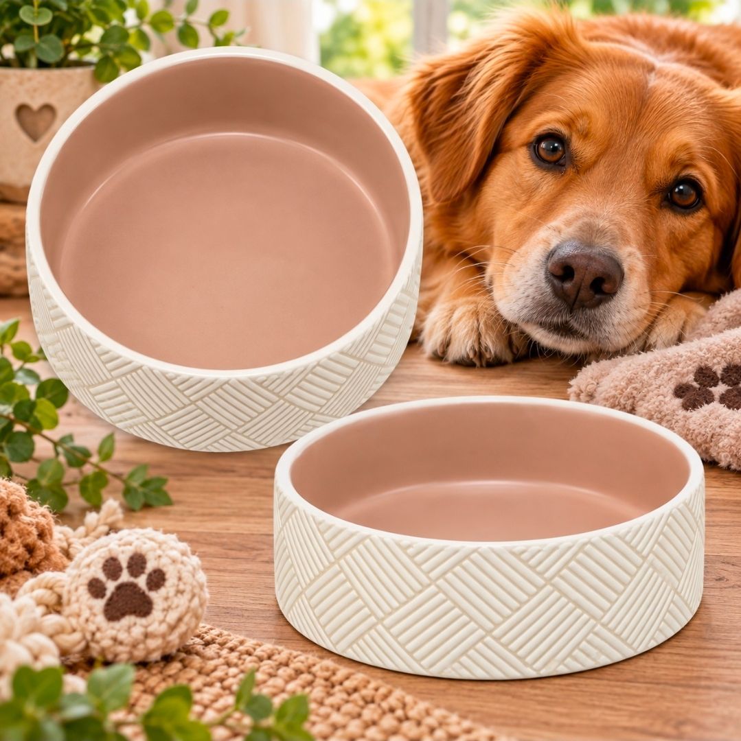 Trixie Voer/ Drinkbak Patroon Keramiek Wit/ Beige - 14 cm