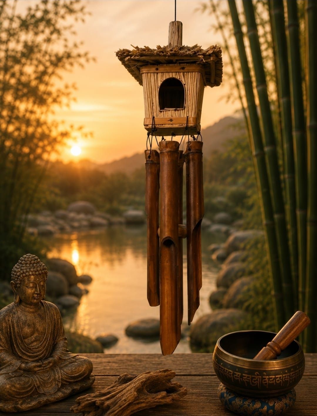 Wind chime with birdhouse