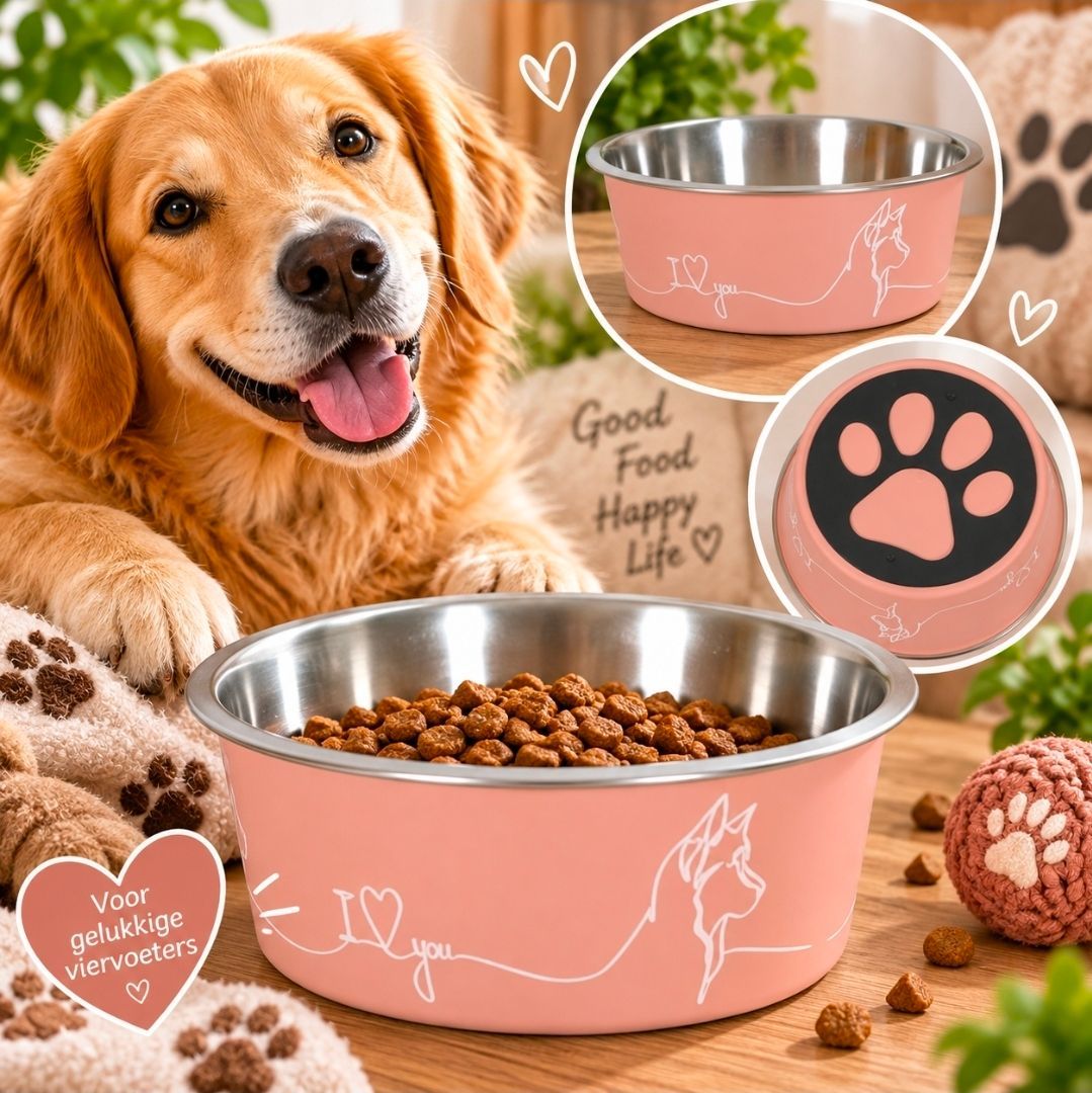 Zolux Love Voer/ Drinkbak Hond Roze - 15 cm