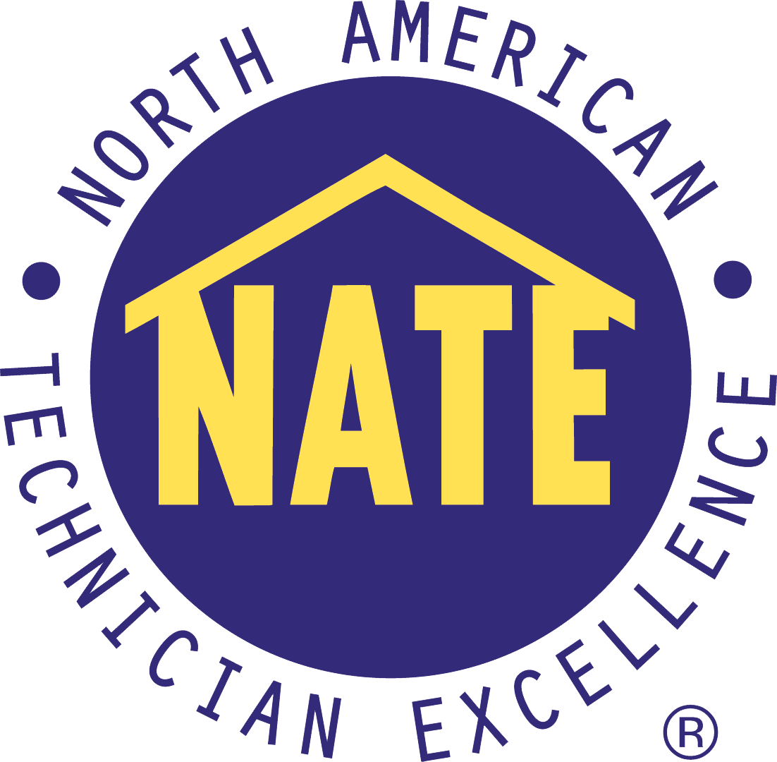 NATE logo: yellow letters on a purple circle with “North American Technician Excellence” around it