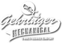 Gehringer Mechanical logo with a wrench and gear, black and gray on white background