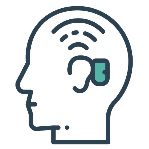 Outline of a head with a turquoise bone-anchored hearing aid