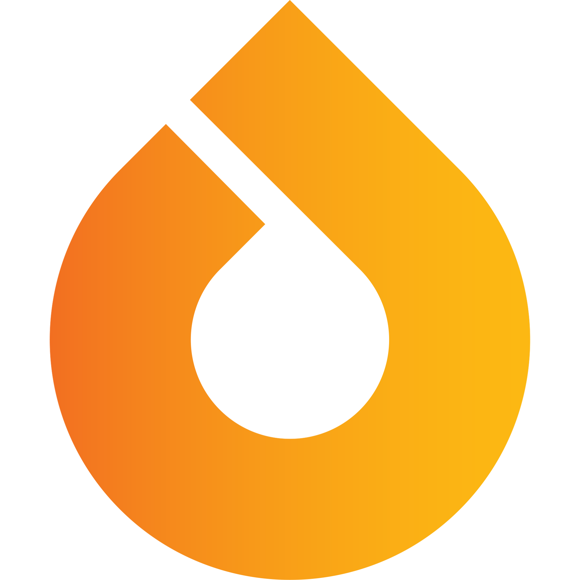 Orange and yellow teardrop-shaped logo with a cut out on the upper left, forming the letter 