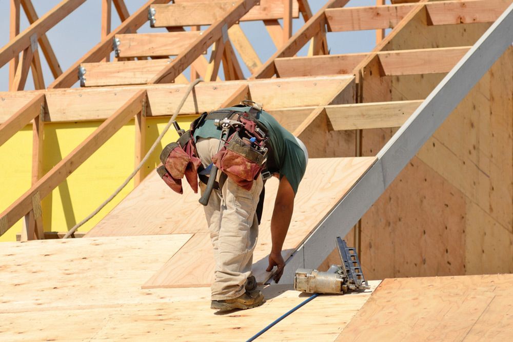 Man Placing Plywood at the Top of the Roof — Builder in Deepwater, QLD
